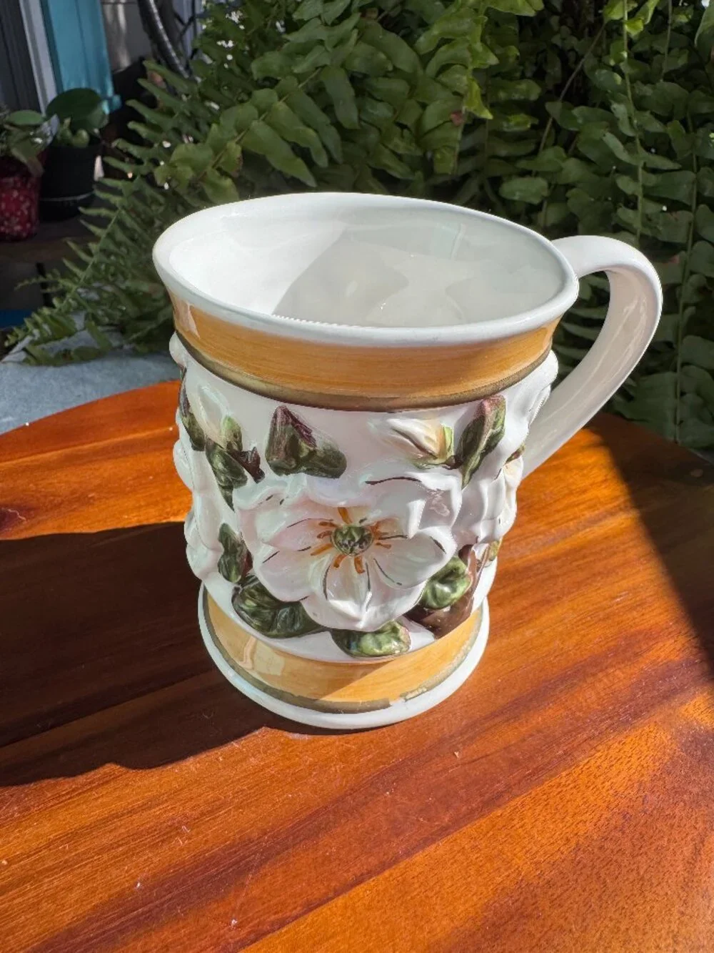 Vintage KK Ceramics 3D Magnolia Flower Coffee Mug